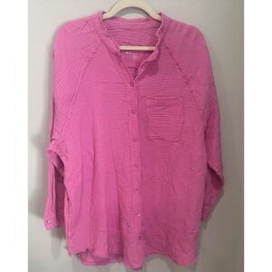 Aerie Women's Size Medium Pink Pool-to-Party Gauze Oversized Shirt Boho
